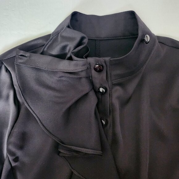 NWOT Shiny Black Blouse with Cascade Ruffle, Med - Picture 6 of 9